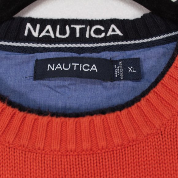 Nautica Sweater Men's XL Red Orange Long Sleeve Solid Pullover - Picture 4 of 10